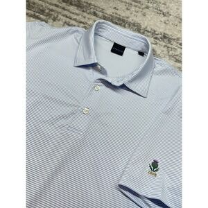 Dunning Polo Shirt Mens Medium Blue‎ Striped Performance Scotland Flower